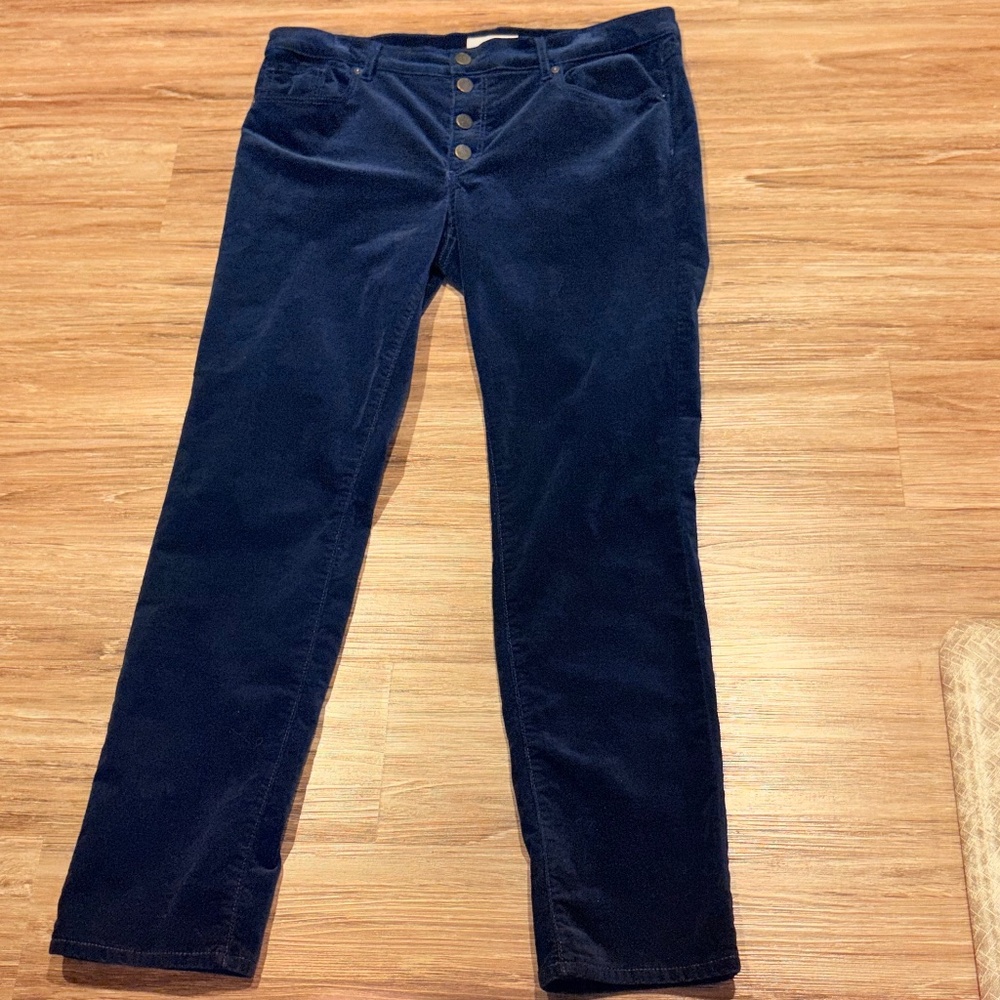 LOFT Modern Skinny Navy Blue Velvet Jeans, Sz 12, Button fly